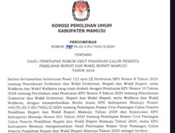 KPU Mamuju Tetapkan Nomor Urut Paslon Pilbup 2024