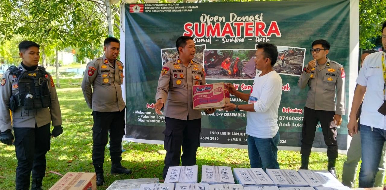 Peduli Korban Bencana Alam di Sumatera, Polresta Mamuju Serahkan Bantuan di Posko Taman Karema