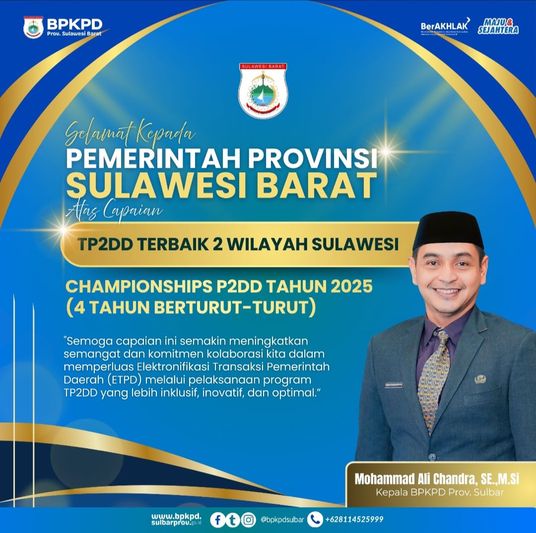 Pemprov Sulbar Raih TP2DD Terbaik II Wilayah Sulawesi, Bukti Komitmen Perkuat Digitalisasi Keuangan Daerah